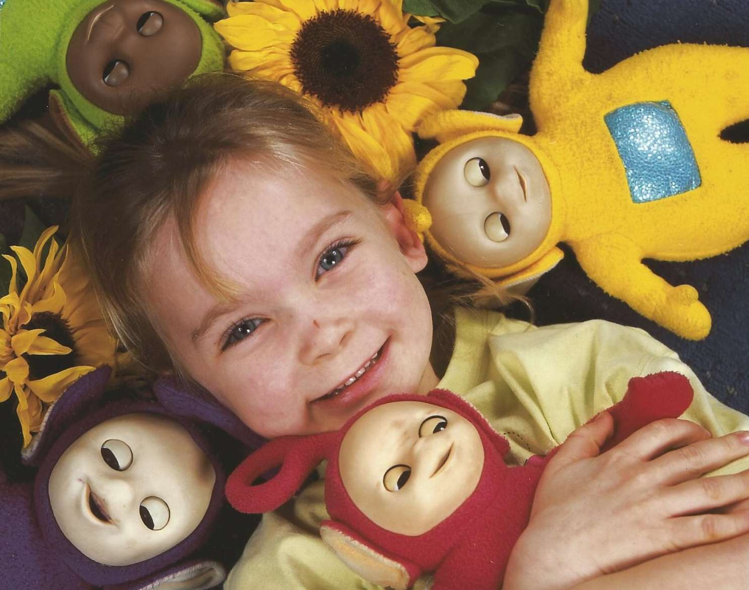 Jess Smith with Tinky Winky, Laa Laa, Dipsy and Po