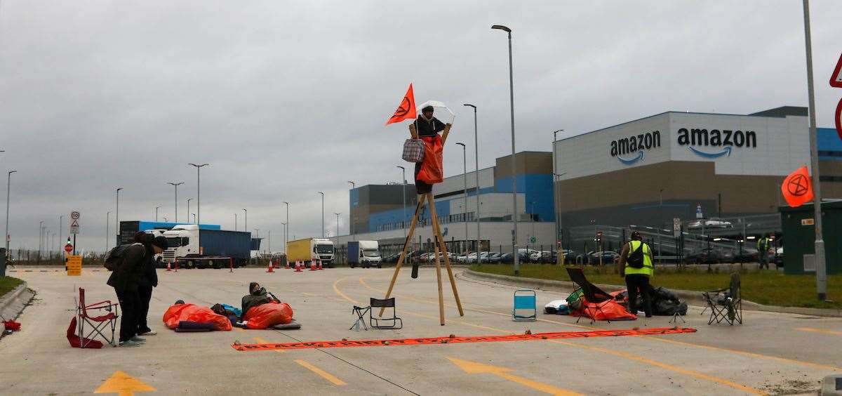 The protesters at the Amazon warehouse last year. Picture: UKNIP