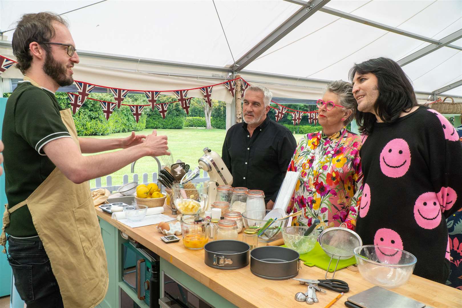 Tom Fletcher with the Bake Off team during his short-lived stay on the show