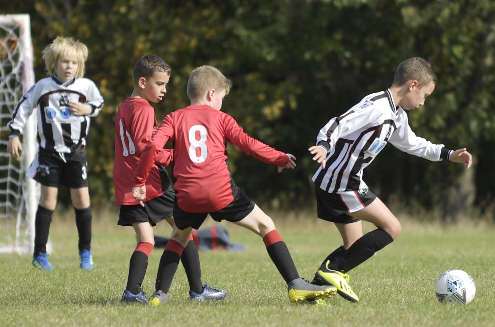 Rainham Kenilworth under-9s (red) double up against Milton & Fulston United under-9s on Sunday. Picture: Barry Goodwin (42331483)