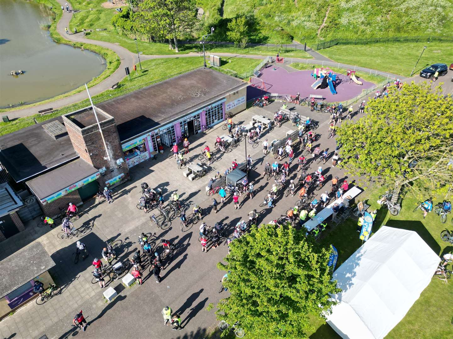 Bikers at the Riverside Leisure Area in Gravesend this morning taking part in the On Your Bike charity cycle. Picture: Jason Arthur