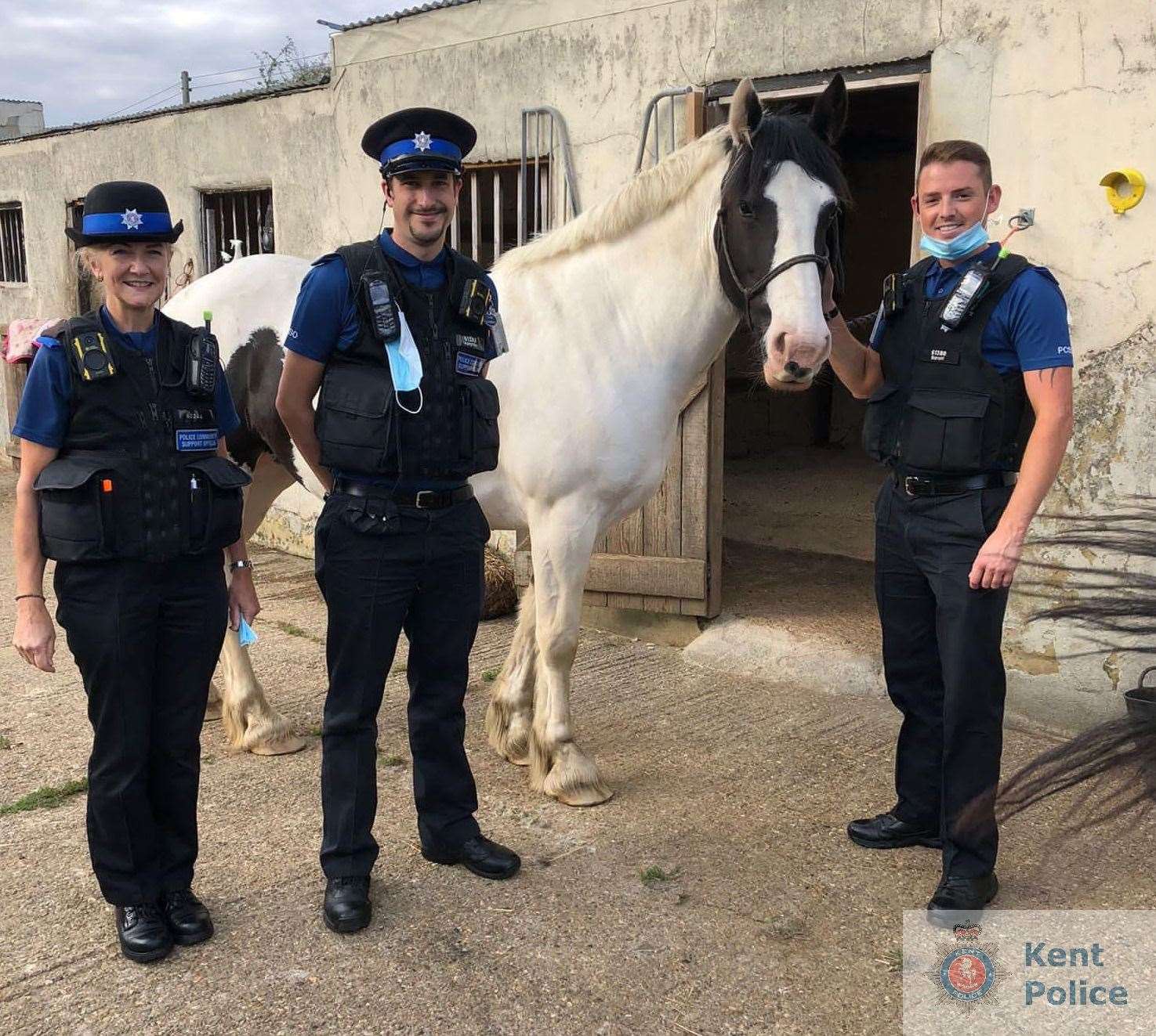 The PCSOs highlighting horse safety. The officers, from left ,are Jeanette Reed, Sean Humphrey and Steve Barrett. Picture: Kent Police