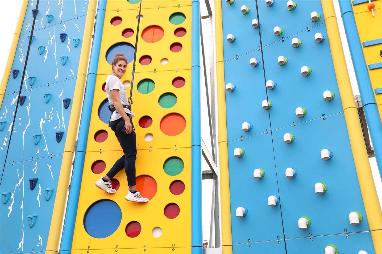 Kate on the climbing wall. Picture: Haven