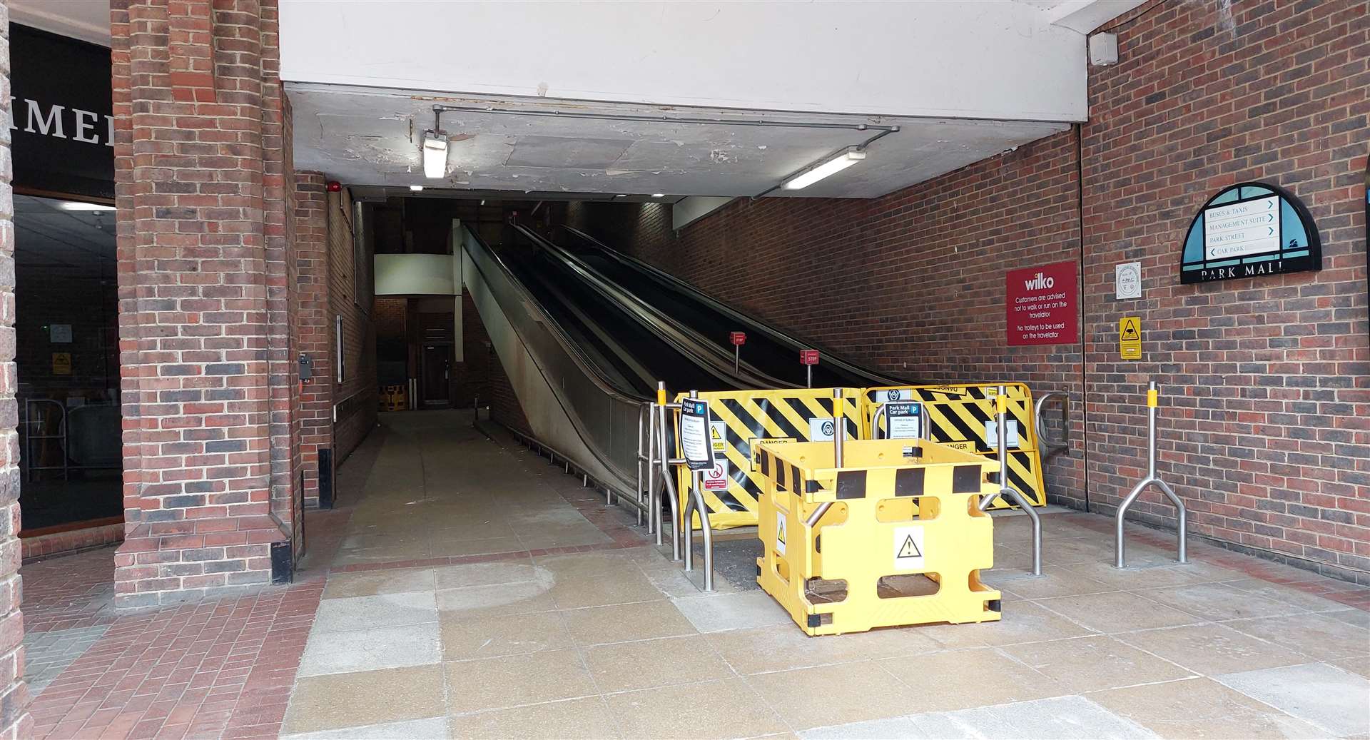 The ground floor of Park Mall car park has reopened, but the travelator leading to the second storey remains out of bounds