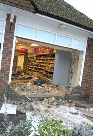 The scene at the Wye shop which was ram-raided on Thursday night.