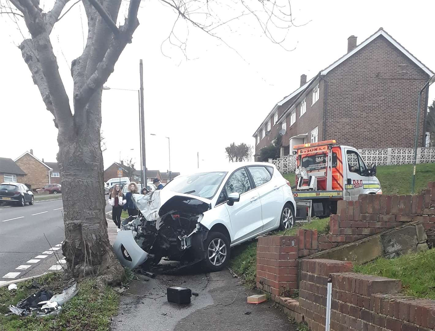 A car was written off after colliding with a tree in Bligh Way, Strood. (25899723)