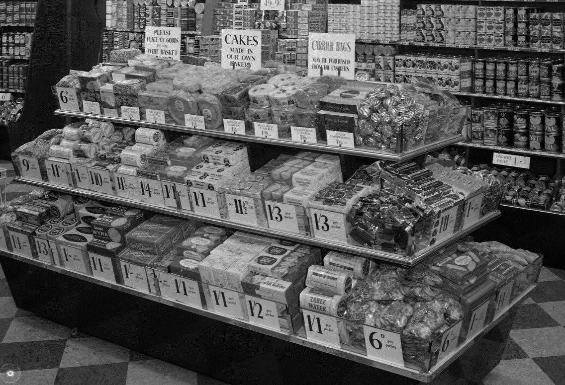 How pre-decimal shop prices were shown. Ashford, 1956. Picture: Steve Salter