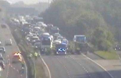 Emergency services are at the scene of a vehicle fire on the M25 at J3 in Swanley. Picture: National Highways