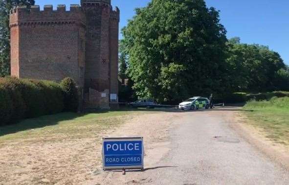 Police outside Lullingstone Castle grounds the day after the tragedy