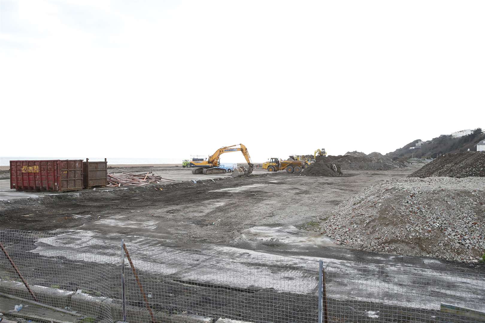 March 2017: Diggers are now on the beach where the Priz once stood clearing shingle to raise the beach ahead of the Folkestone Seafront redevelopment