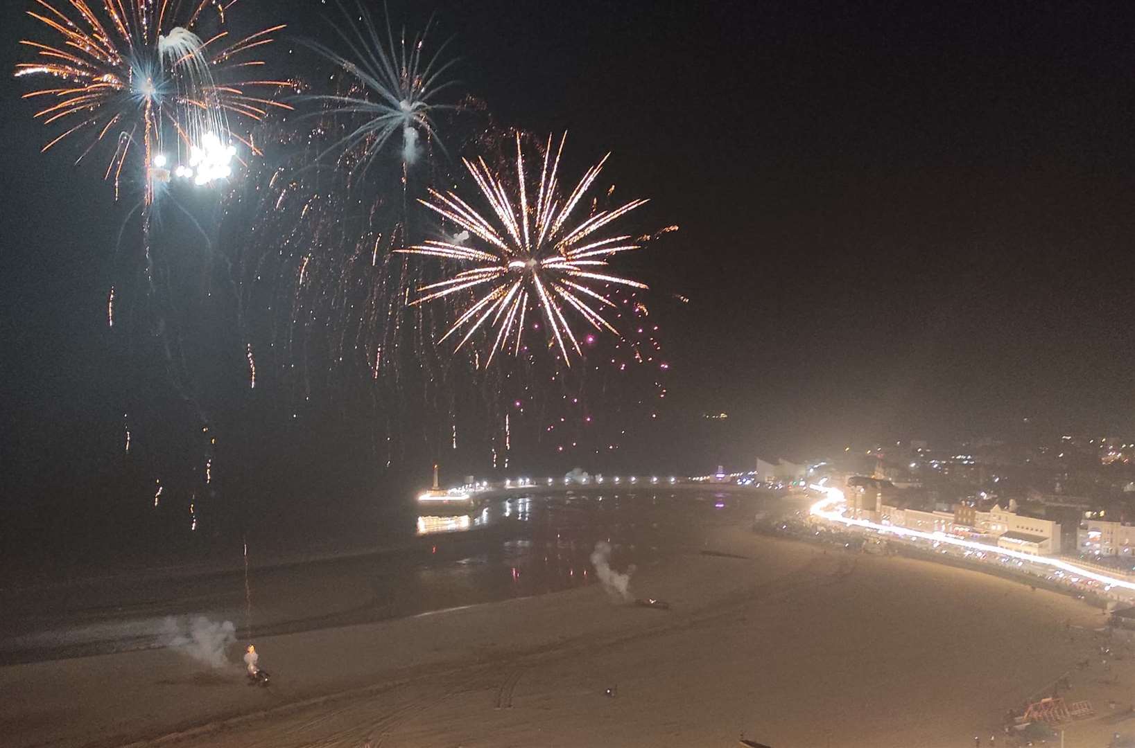 Firework displays were set off by the production crew for the filming of Empire of Light in Margate in March. Picture: Jamie Shaw