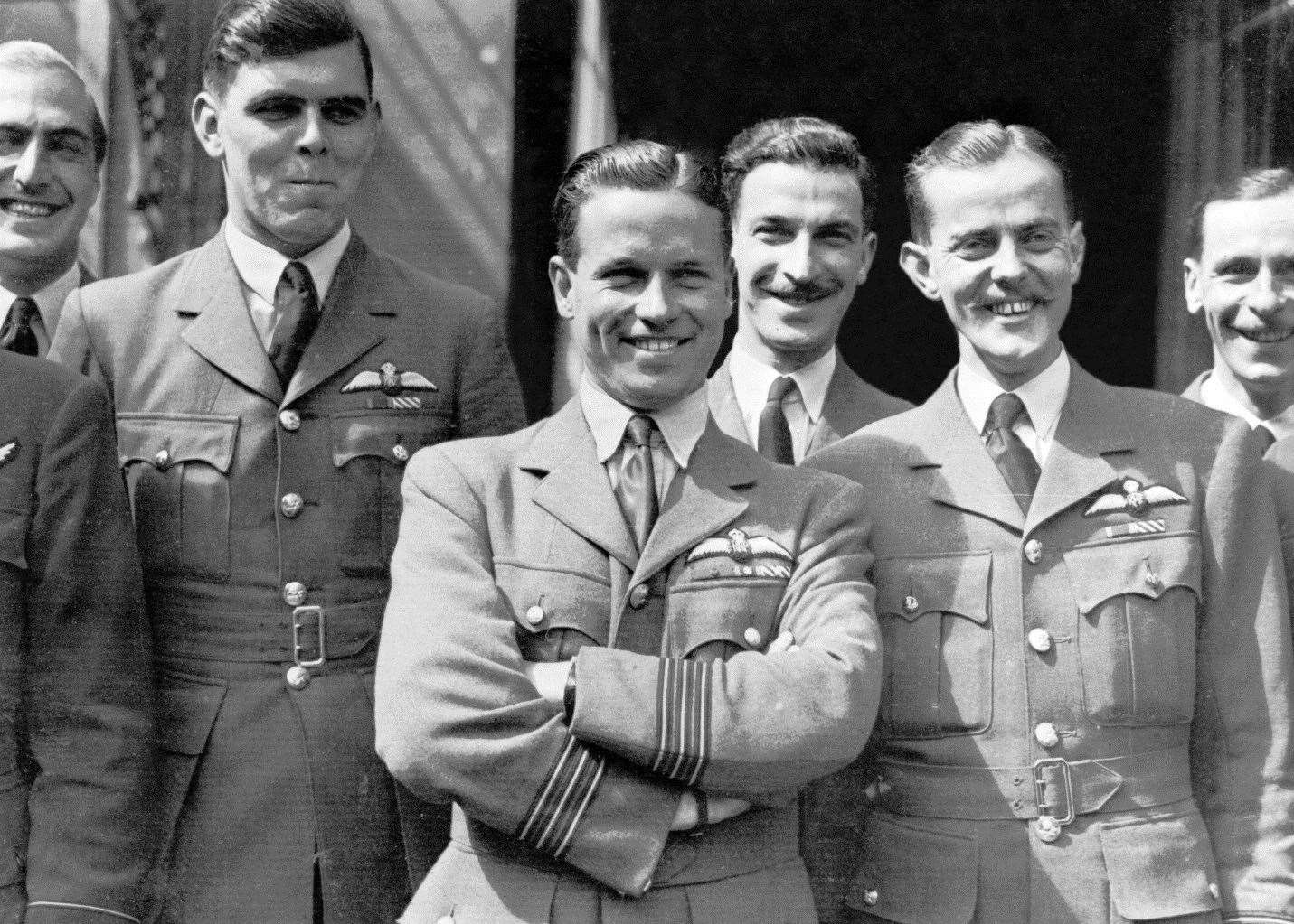 Guy Gibson (centre) and others of 617 Squadron. Picture: Laura Myden