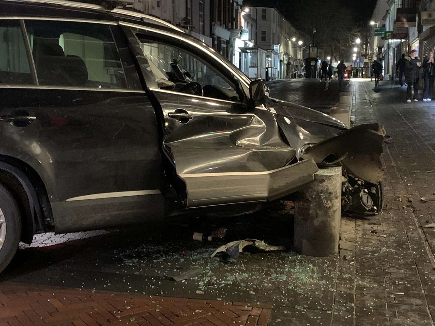 A car smashed into bollards in Bank Street, Ashford. Photo: Cheryl Whybrow