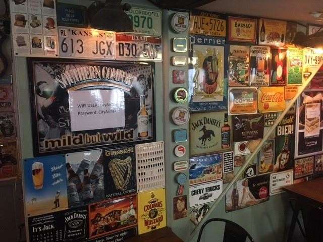 Just about every inch of wall space is covered with a huge variety of signs and memorabilia