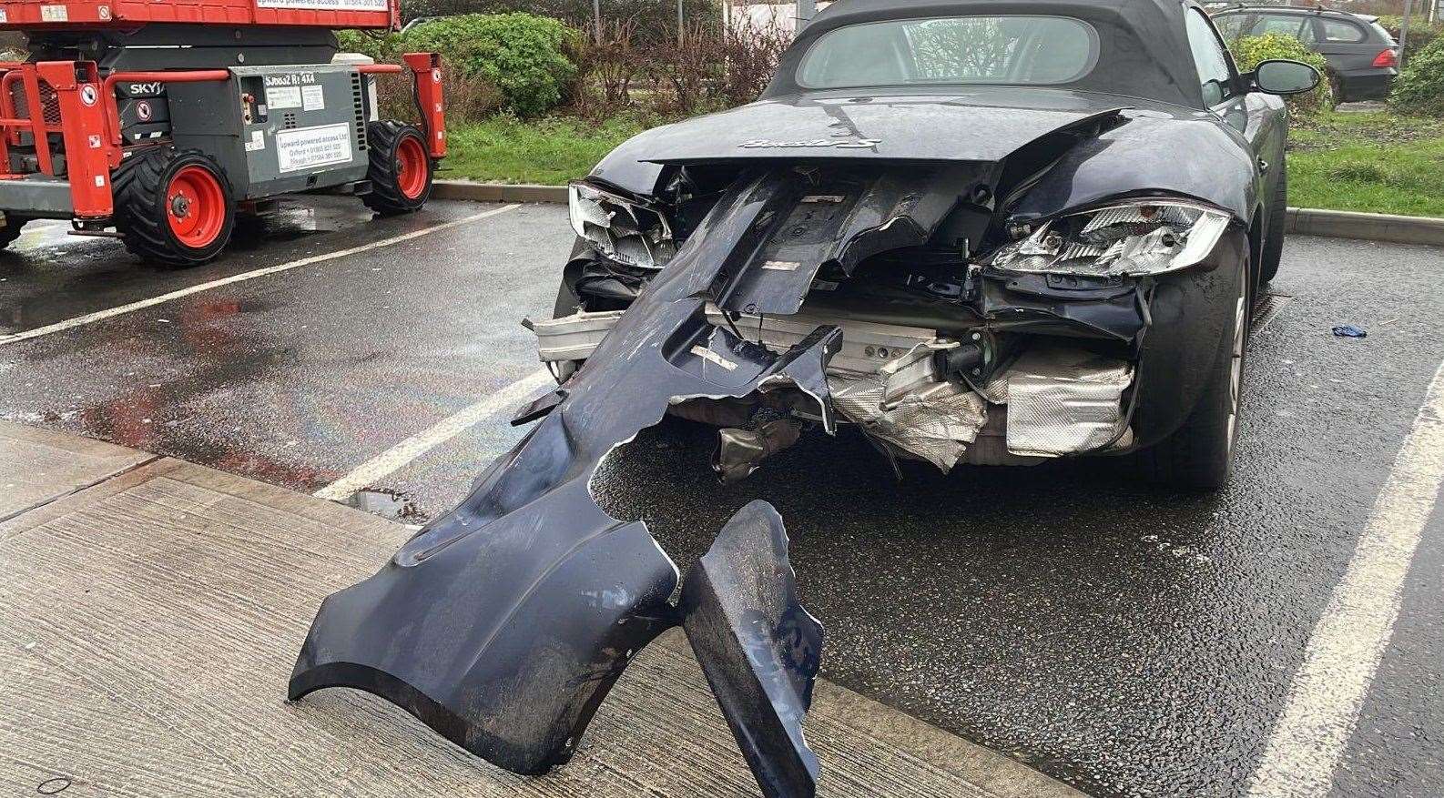 The Porsche was very badly damaged. Picture: Surrey Police