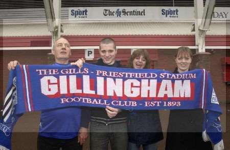 The Copas family from Strood arriving for today's game at Stoke, from left, Roy, Tom, Maggie and Mel. Picture: ANDY PAYTON