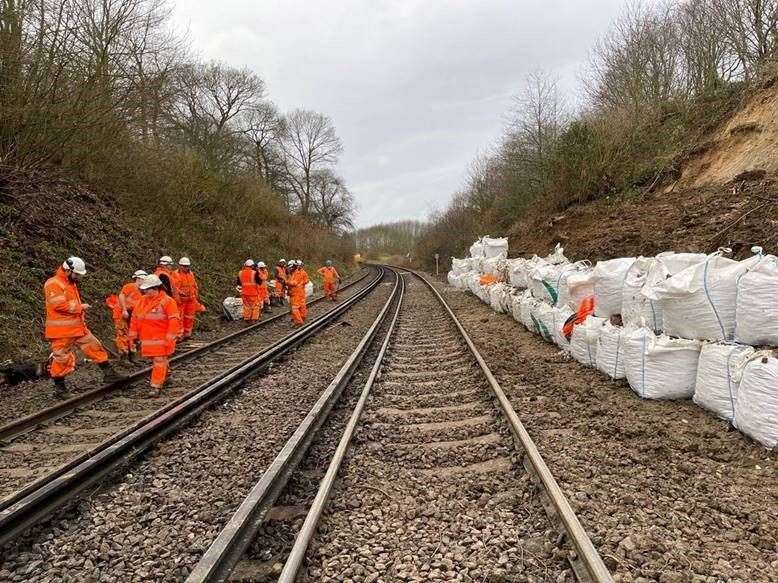 Work has been carried out after a landslip near Newington. Picture: Southeastern