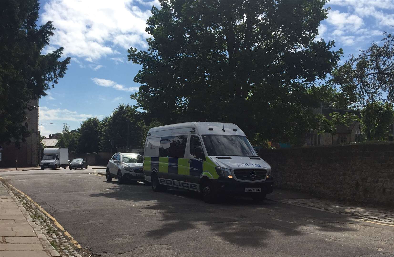 A police van near the Millennium Bridge at Lockmeadow in Maidstone where a woman was allegedly raped this morning