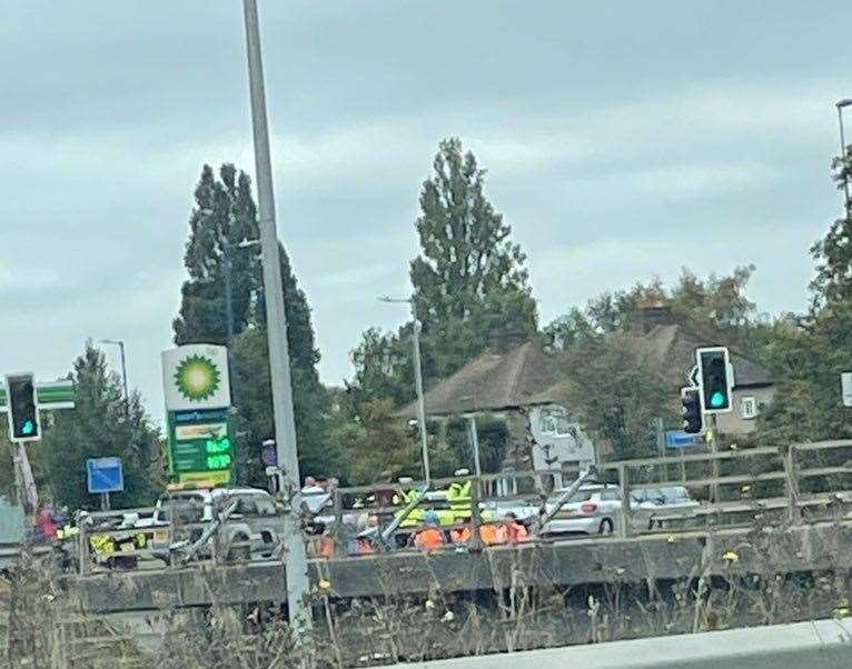 Motorists were delayed this morning by the protests at junction1B near the Dartford Crossing. Photo: @ChloeTippyS