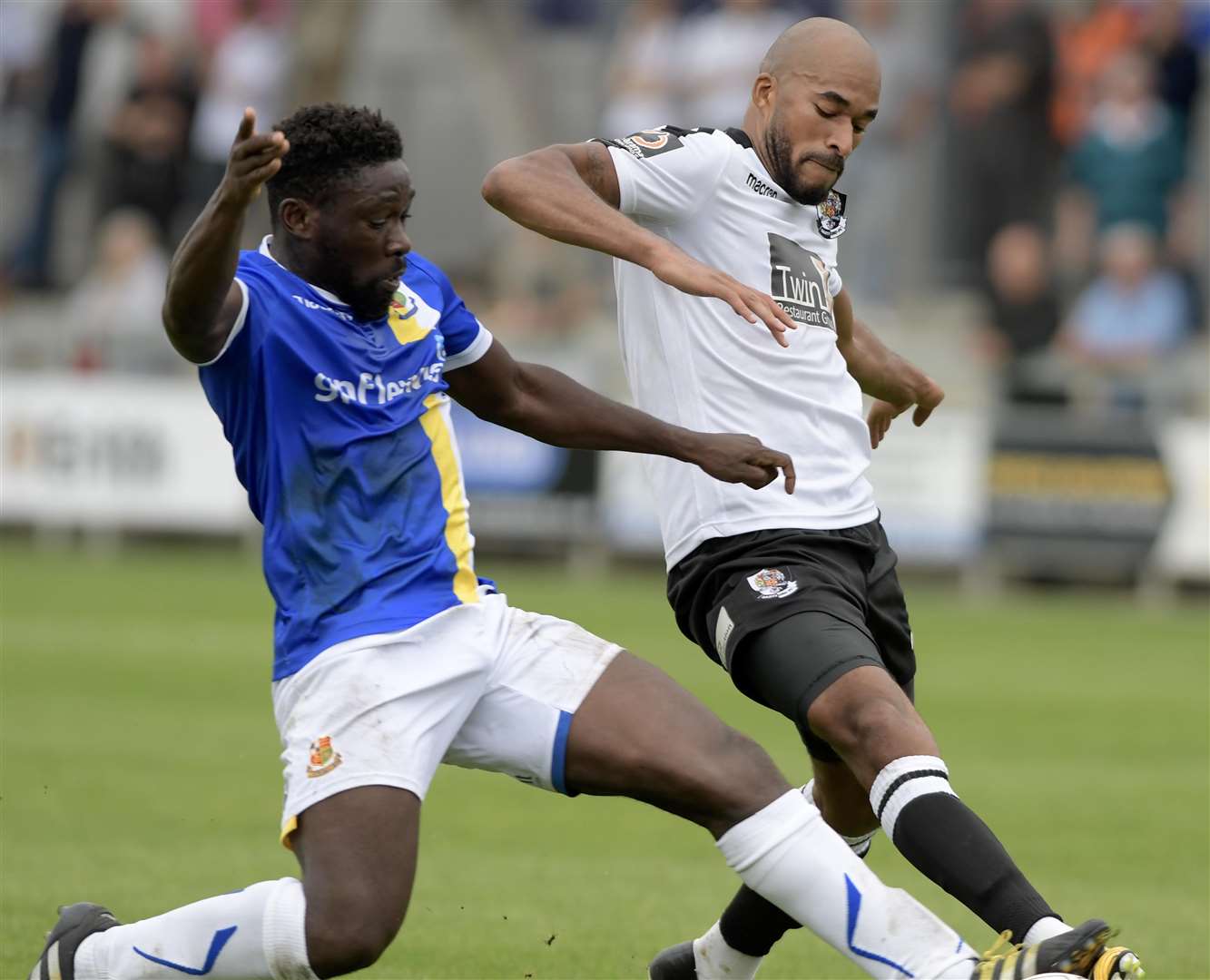 Delano Sam-Yorke puts his foot in for Dartford against Wealdstone Picture: Andy Payton