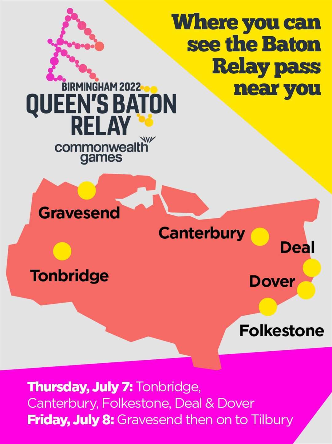 Six places in Kent have been chosen to form the relay route through the county