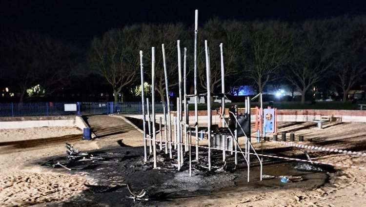 Beachfields Play Area was completely destroyed when vandals targeted the site. Picture: Swale council