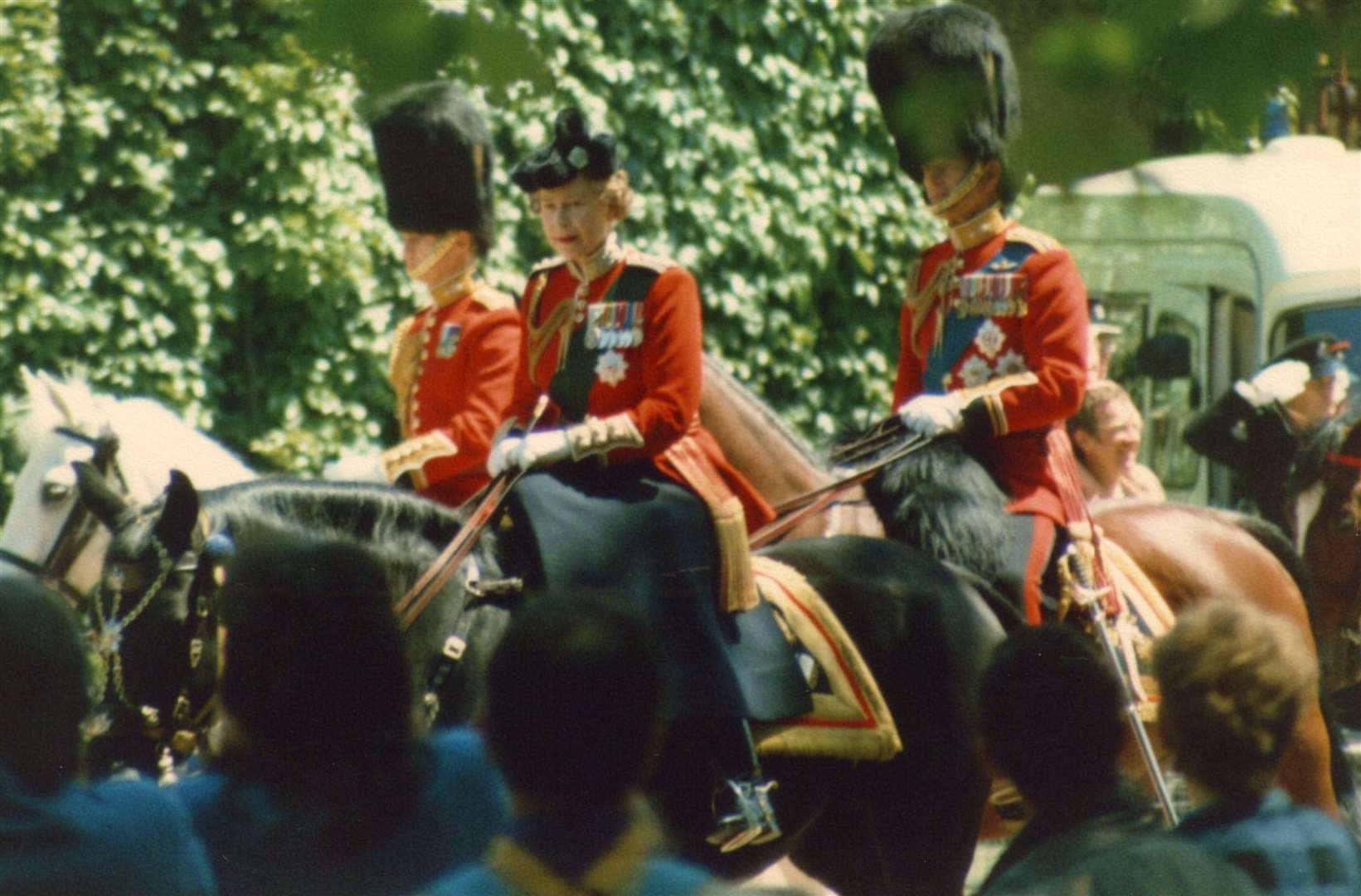 At the time of the incident, the Queen was riding side-saddle through the streets of London during the Trooping of the Colour