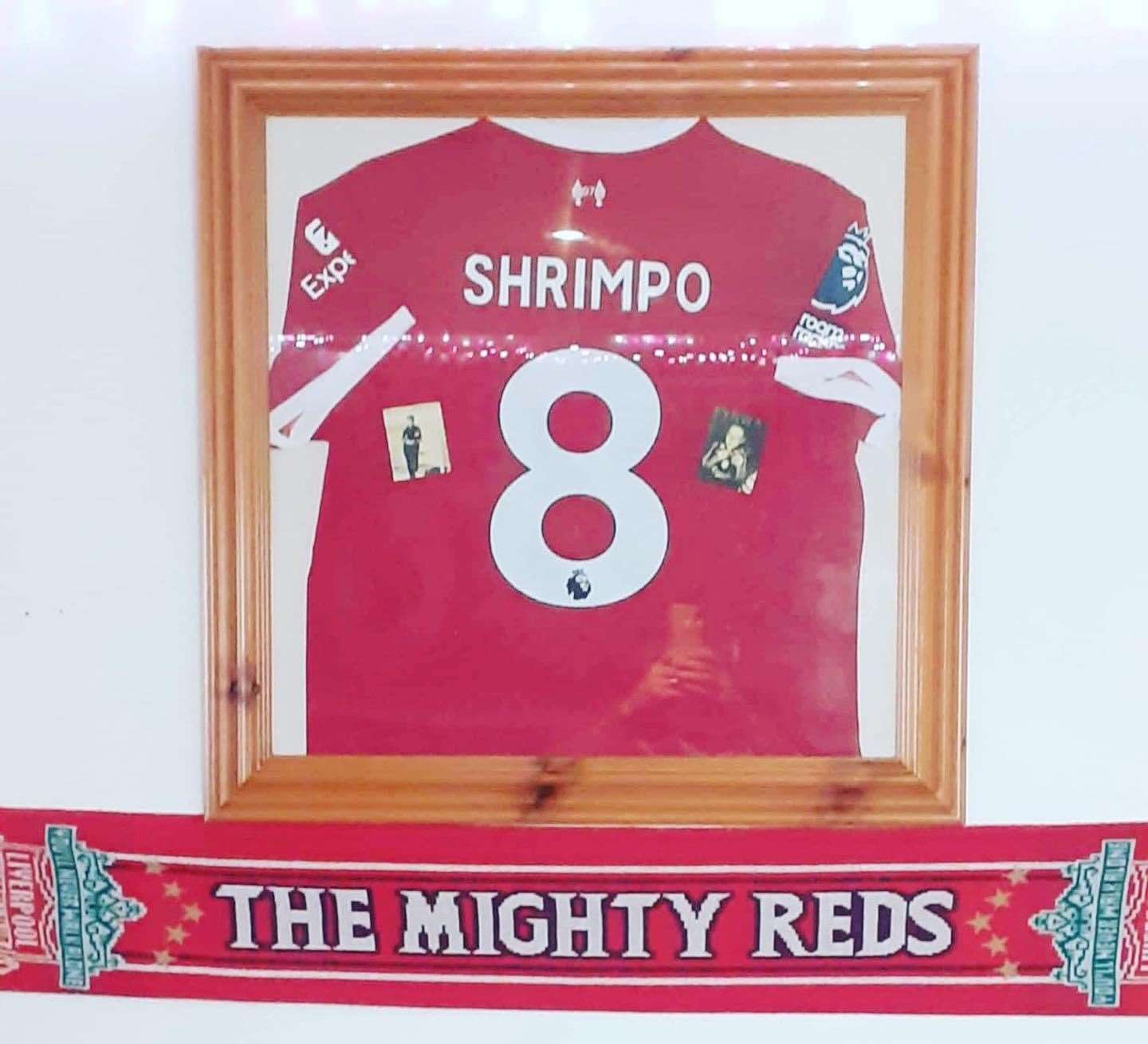 A commemorative Liverpool shirt with Stephen's nickname 'Shrimpo' on the back hangs at Furies in Ramsgate - the pub of the local football team he passionately supported