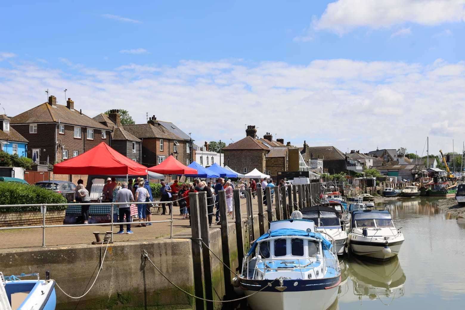 Queenborough Harbour's first quayside market on Saturday attracted crowds and several stalls. Picture: Queenborough Harbour Trust