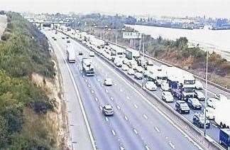 Queuing traffic on the anti-clockwise M25 between Dartford and Swanley. Picture: Highways England