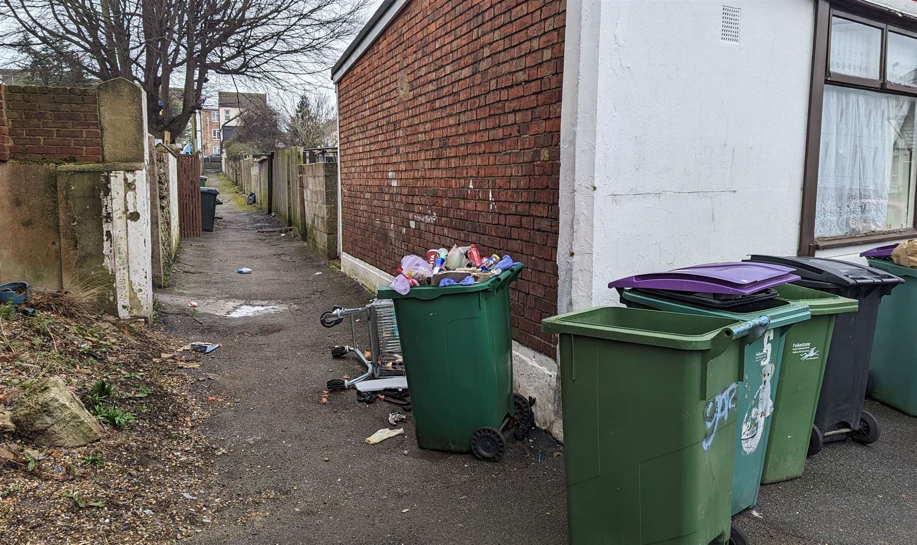 Bins left overflowing on one street in the heart of Folkestone