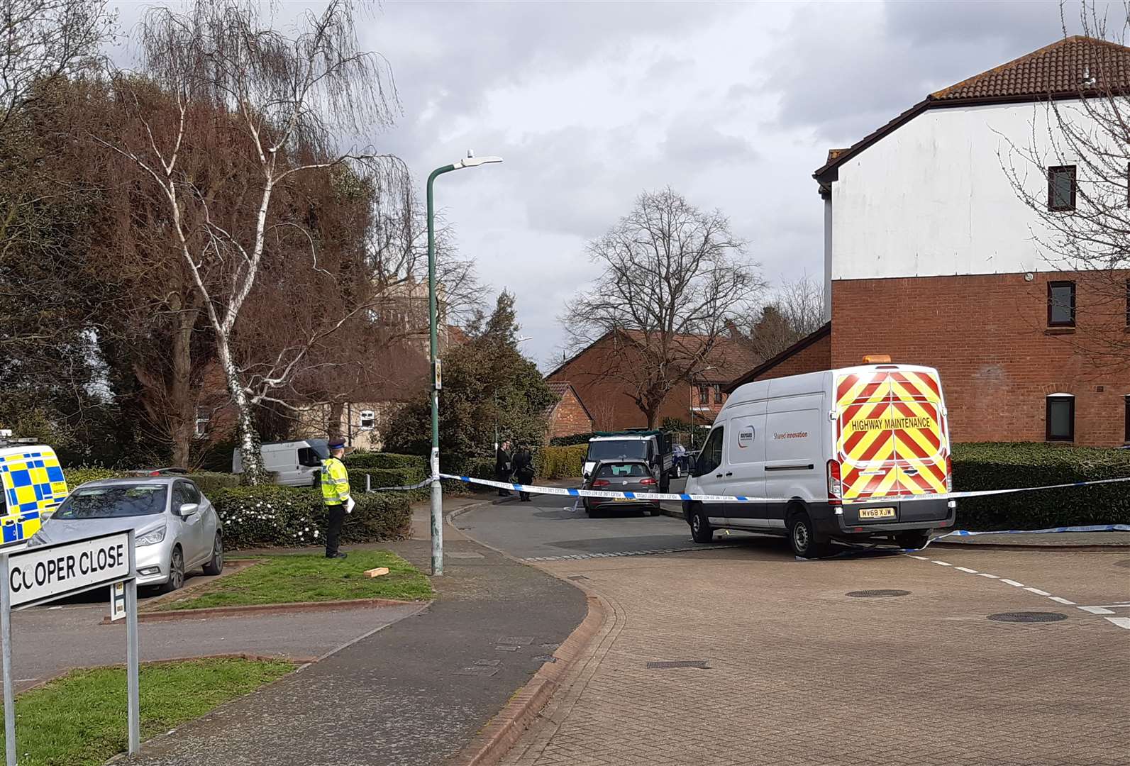 Police cordoned off an area outside Cooper Close, Greenhithe after the incident