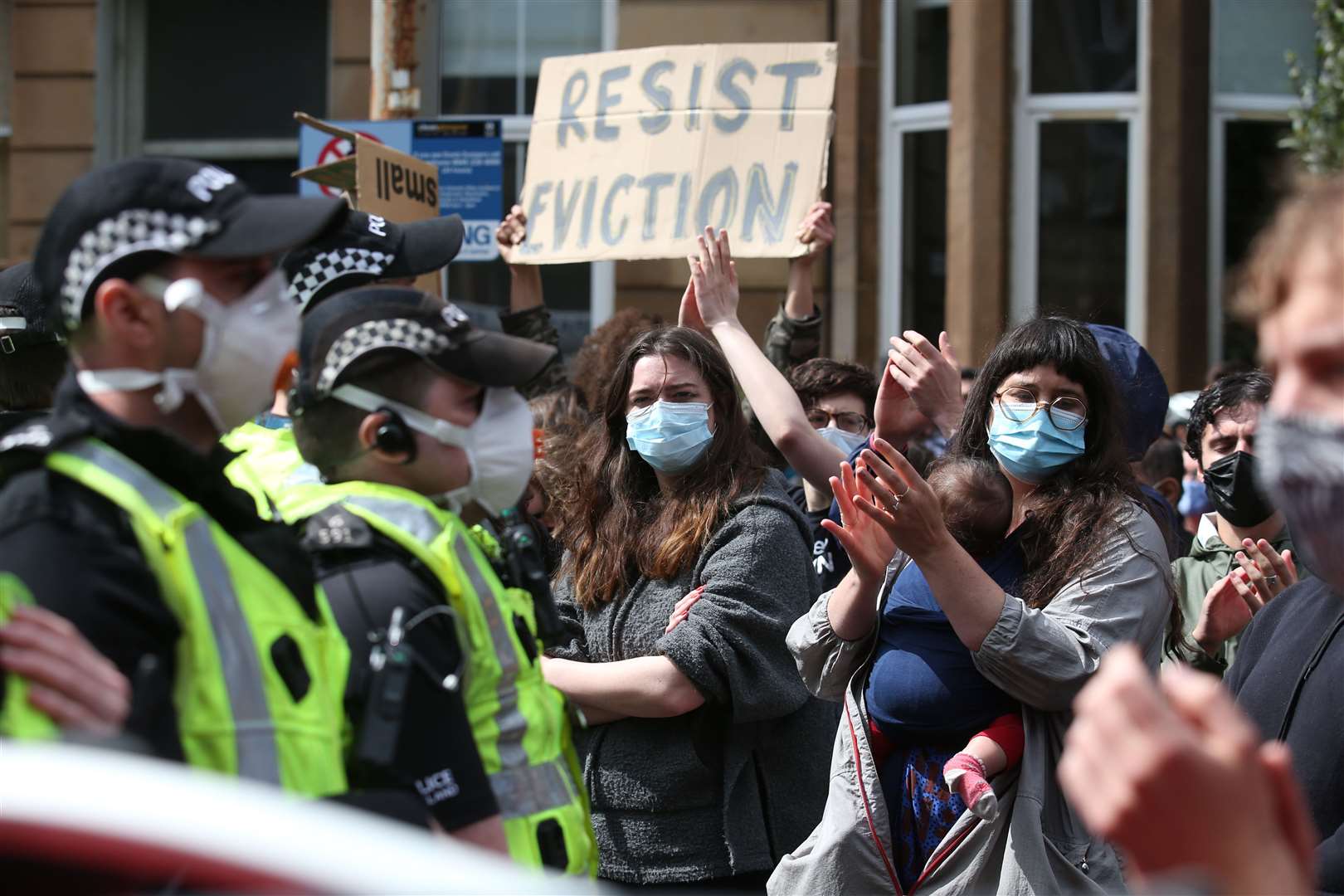 Hundreds of protesters attempted to stop the van from leaving (Andrew Milligan/PA)