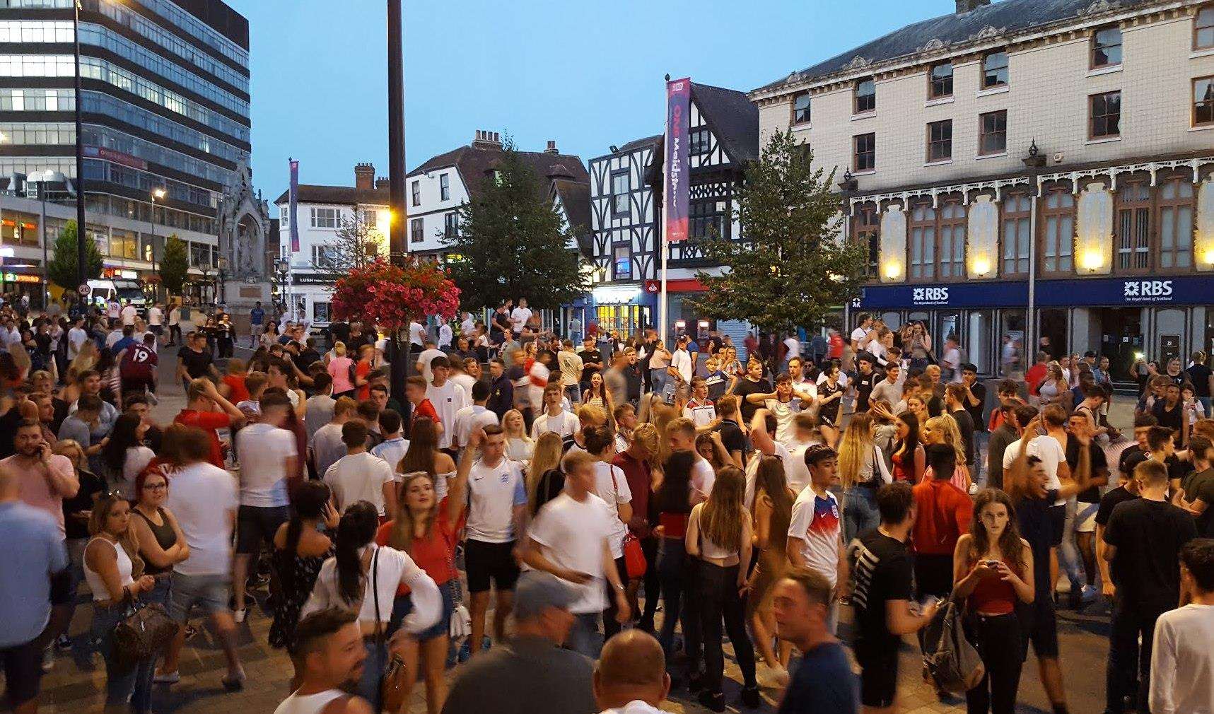 Hundreds of fans in Jubilee Square, Maidstone, defiantly chanting songs despite England's loss