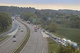 Traffic queues off J10 of the M20 after the London-bound carriageway was closed
