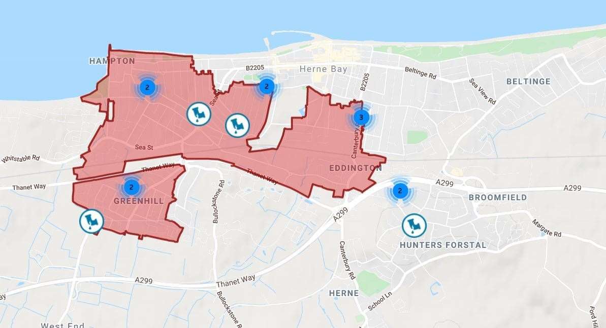 A South East Water map showing the areas impacted by the leaks. Picture: South East Water
