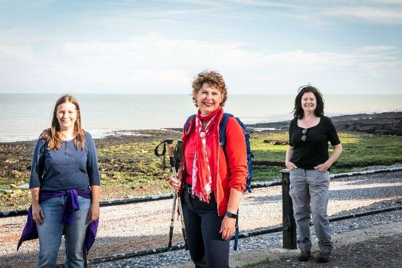 NetWalking founder Faye Smith, centre, with Charlie Lewis, of Kent Downs AONB, left, and Anita Sedgewick of White Cliffs Country DDC. Picture: Keep Your Fork Ltd