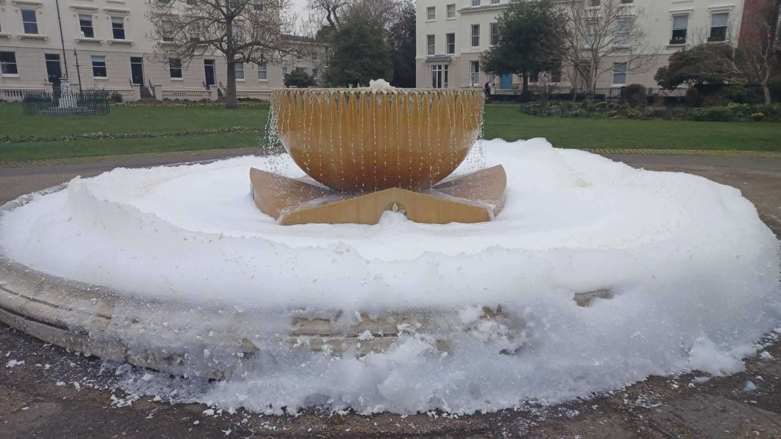 Pranksters filled the Canterbury fountain with soap again last night