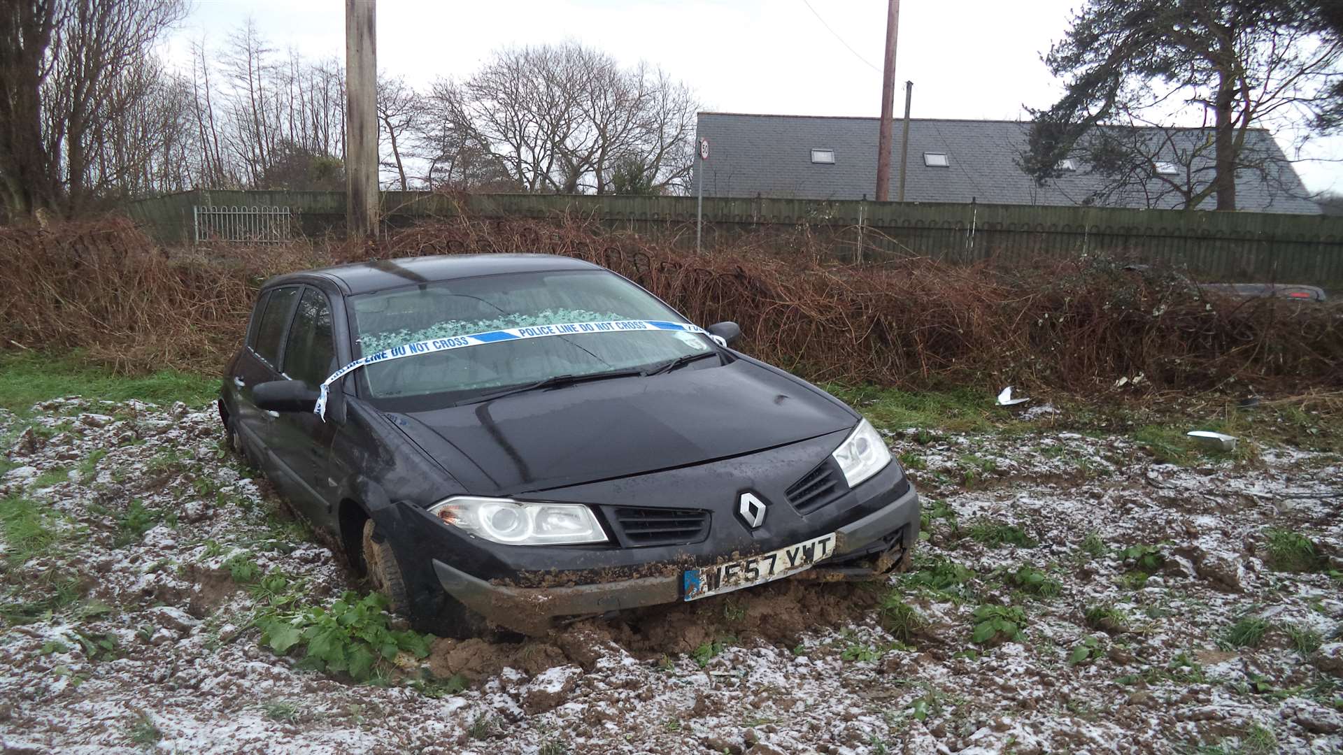 One car skidded into a field next to the road.