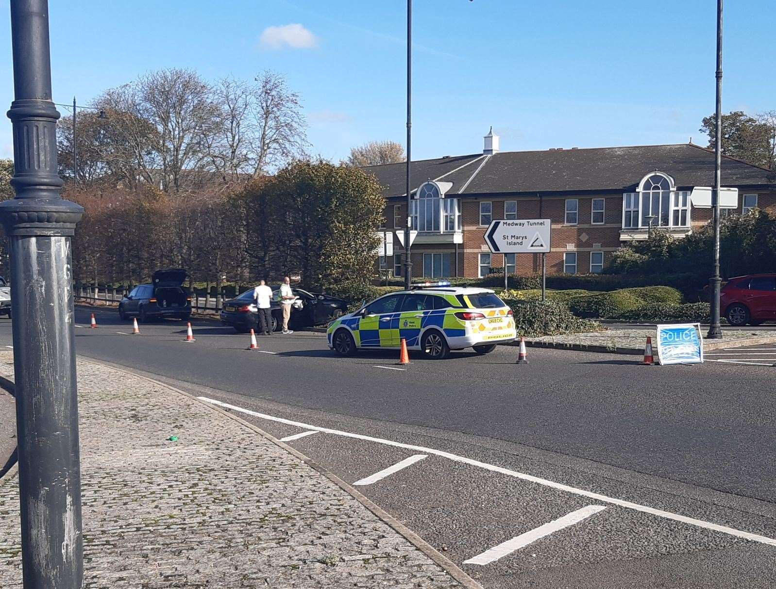 Police presence at the collision in Maritime Way, near Chatham Dockside