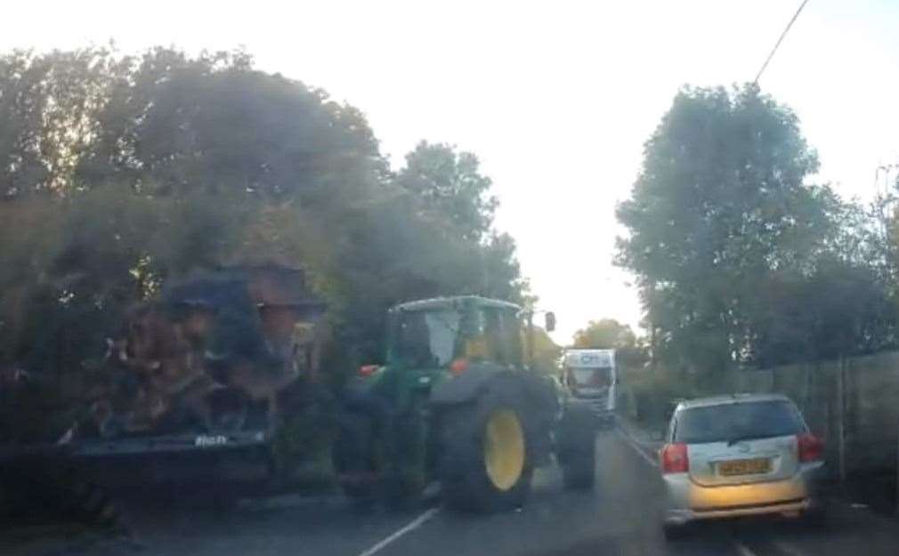 A tractor overturned on the A2 at Teynham. Picture: Ben White
