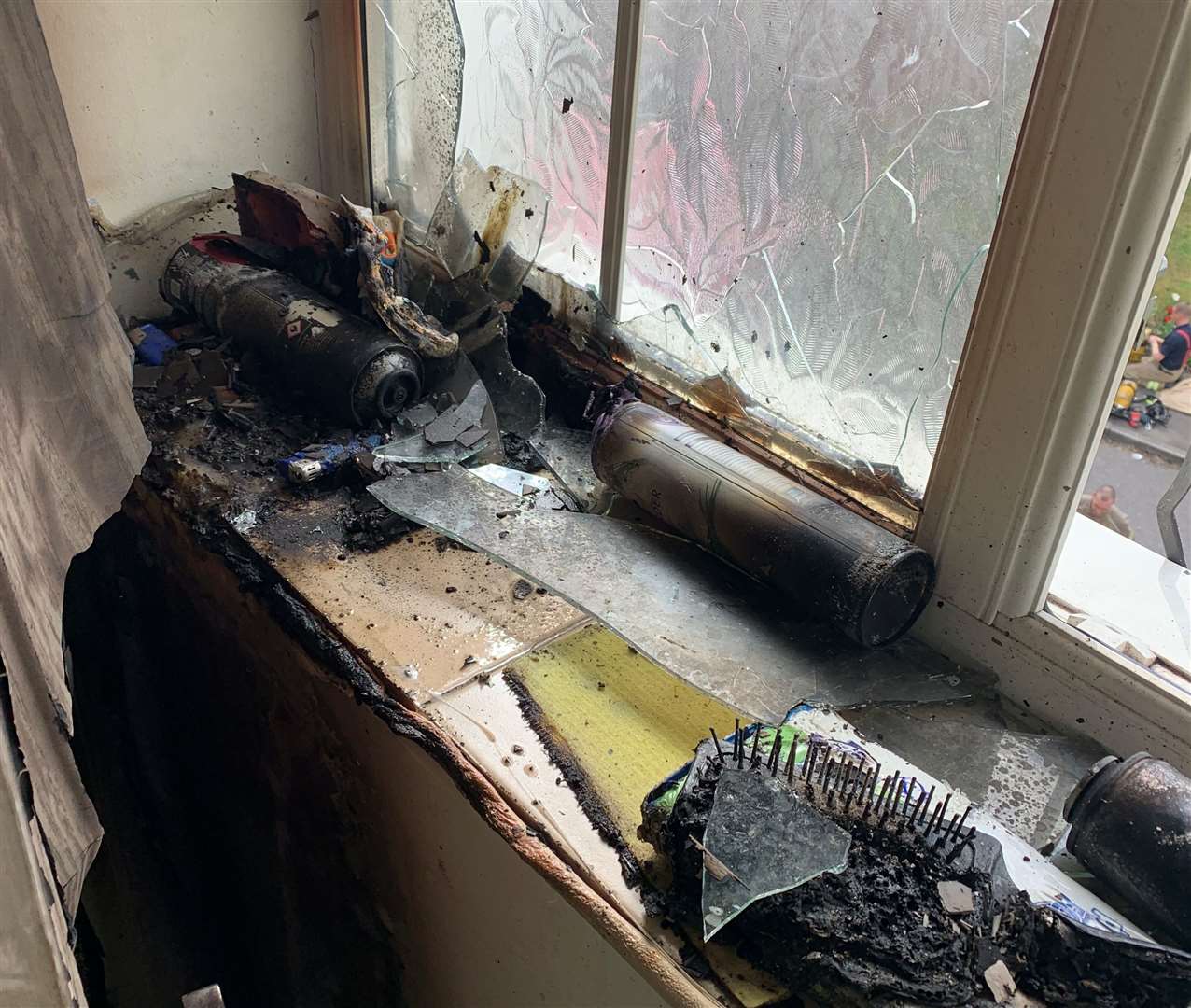 The room was badly damaged after the fire broke out on the windowsill. Picture: Kent Fire and Rescue Service