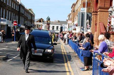 The hearse carrying Daniel Holkham makes its way through Sheerness town centre