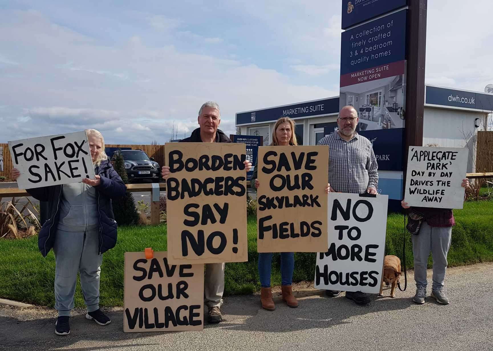 Team from Borden Wildlife Group campaigning at Wises Lane construction site. Picture: Vivien Smith