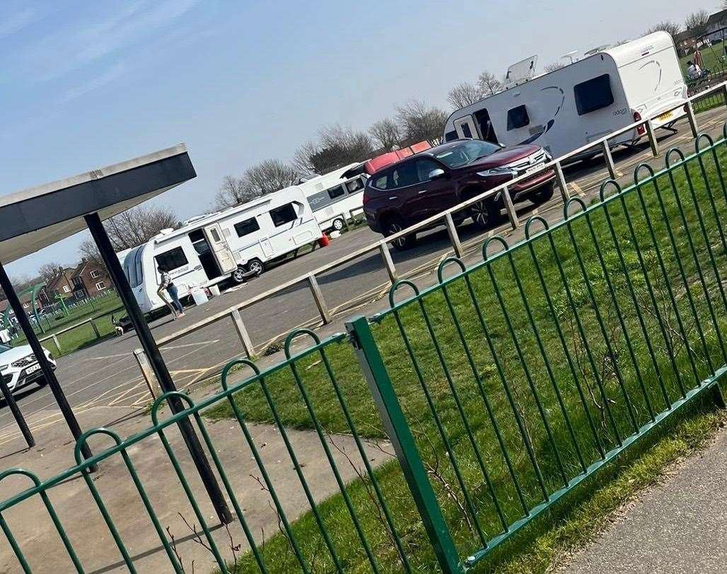 Some of the caravans are on the car park by the community centre