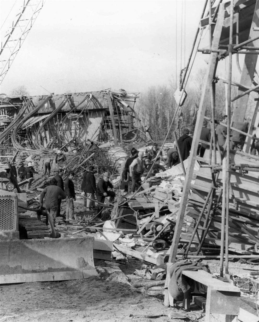 In March 1971, the dramatic collapse of a 230 foot long motorway bridge near Leybourne over the M20, was, at the time, one of the worst civil engineering disasters in British history. Picture: 'Kent Our Century by The People Who Lived It'