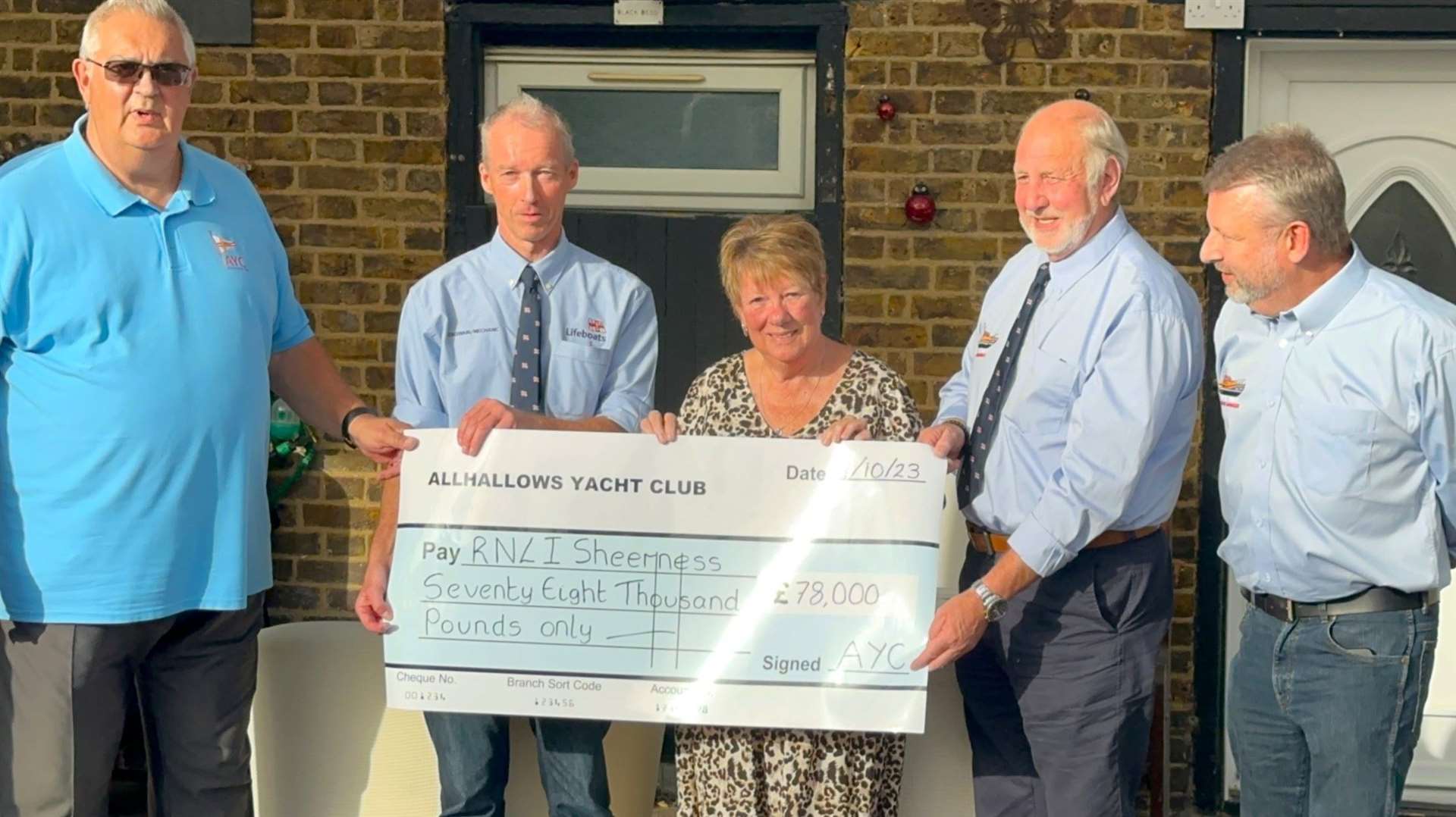 From left, Allhallows Yacht Club president Andrew Vincent, Paul Jarvis, Cheryl Frame, Robin Castle and Nigel Budden. Picture: Sheerness RNLI
