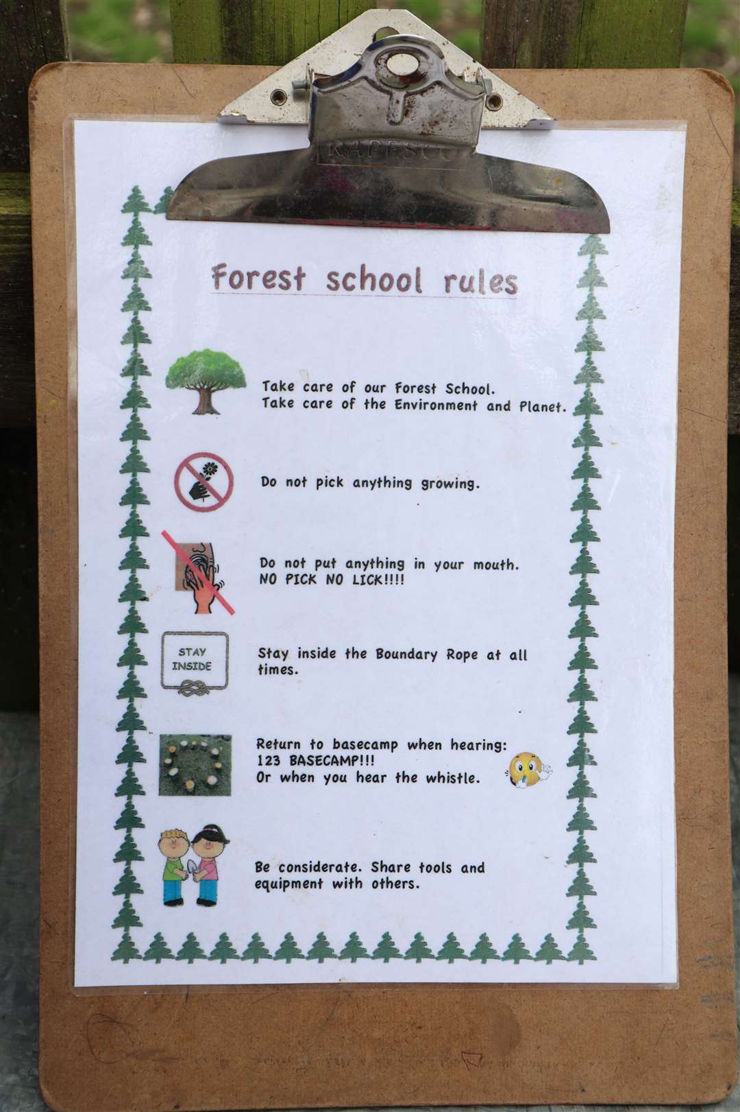 The rules of forest school at Sunny Bank Primary School at Murston, Sittingbourne. Picture: John Nurden (55242526)