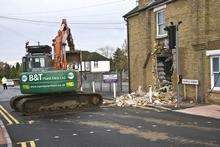 Remains of a bank's wall after cashpoint raid in Loose, Maidstone