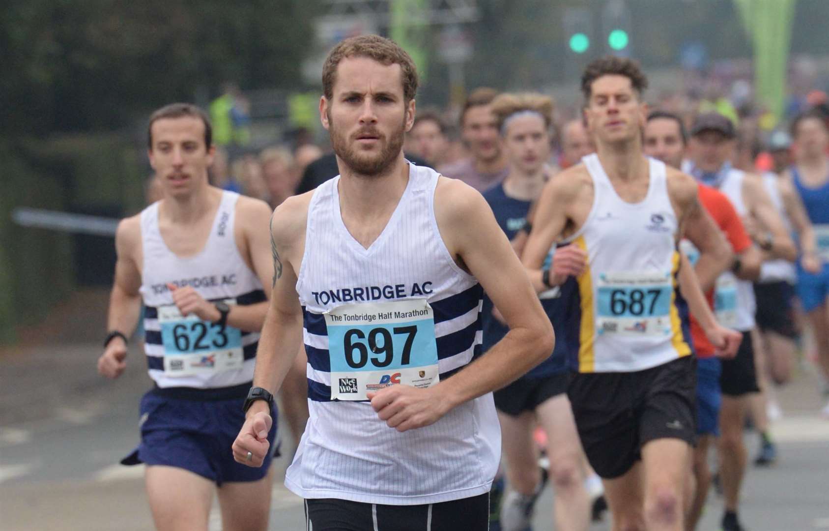 Dan Bradley of Tonbridge AC leads the field at the start of Sunday's race. Picture: Chris Davey